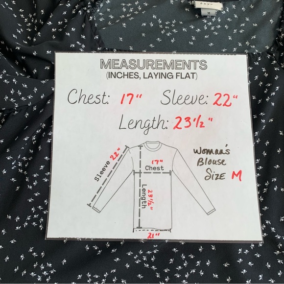 A NEW DAY Women’s Long Puff Sleeve Blouse Square Neck Blk/Wt Tiny Floral Print M - Picture 4 of 10